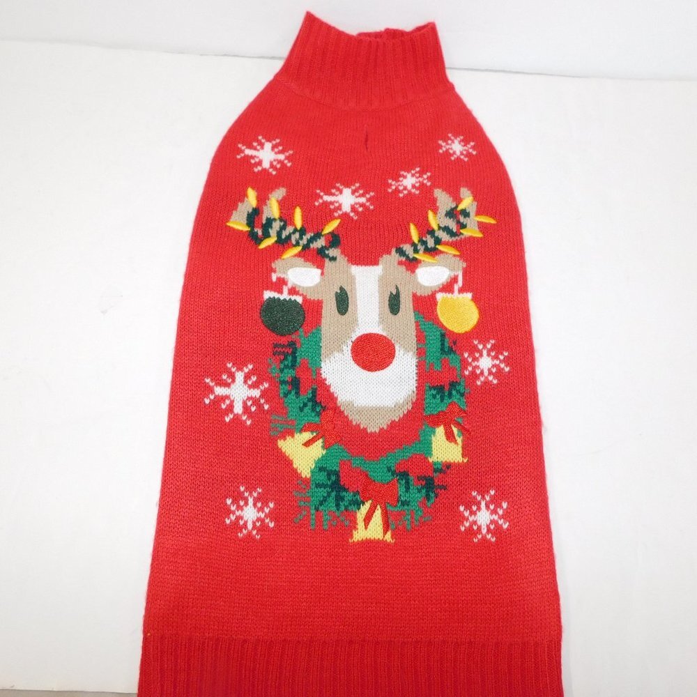 Bailey & Bella Large Dog Christmas Sweater Reindeer Wreath Snowflakes